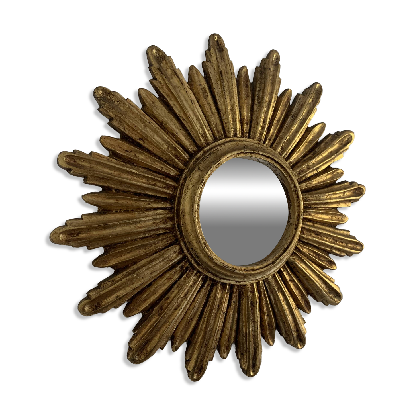 Vintage 1960s sunburst witch's eye mirror in gold - 27 cm