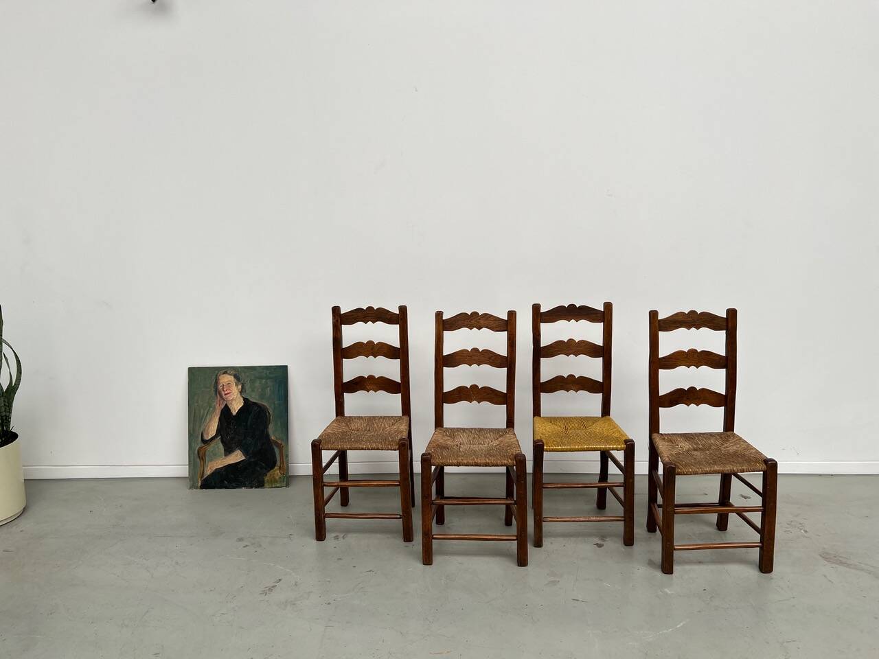 Rustic handcrafted oak chairs 1900