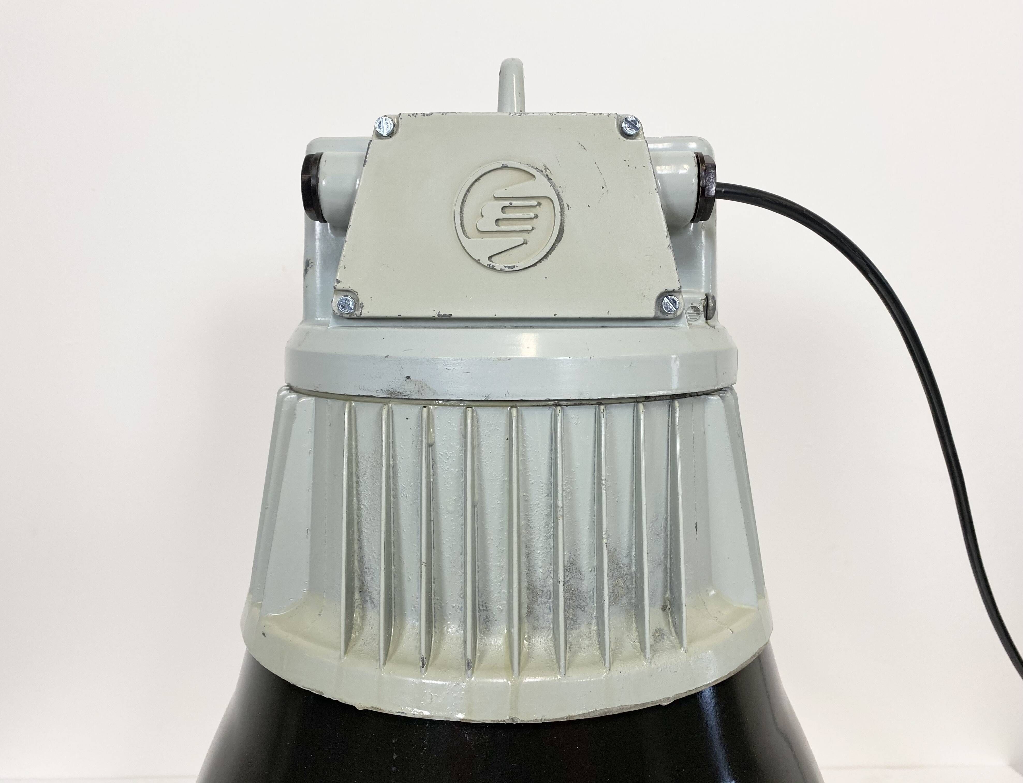 Black enamel industrial pendant light, 1960