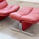 Armchair and pouf in red leather, Vitelli and Ammannati, for Brunati 70/80