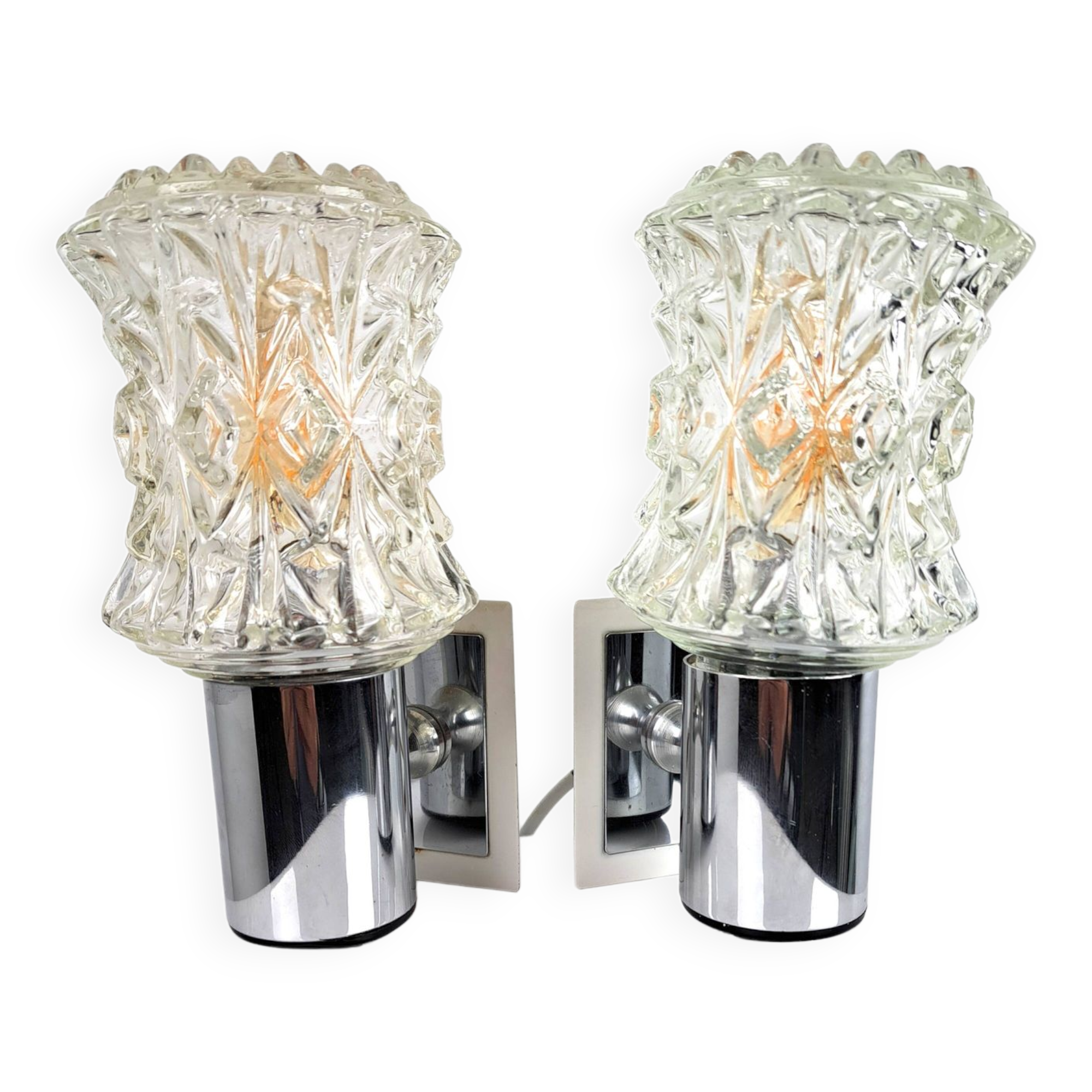 Pair of vintage 70s glass wall lamps by Targetti Sankey
