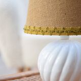 Porcelain bedside lamp with burlap shade