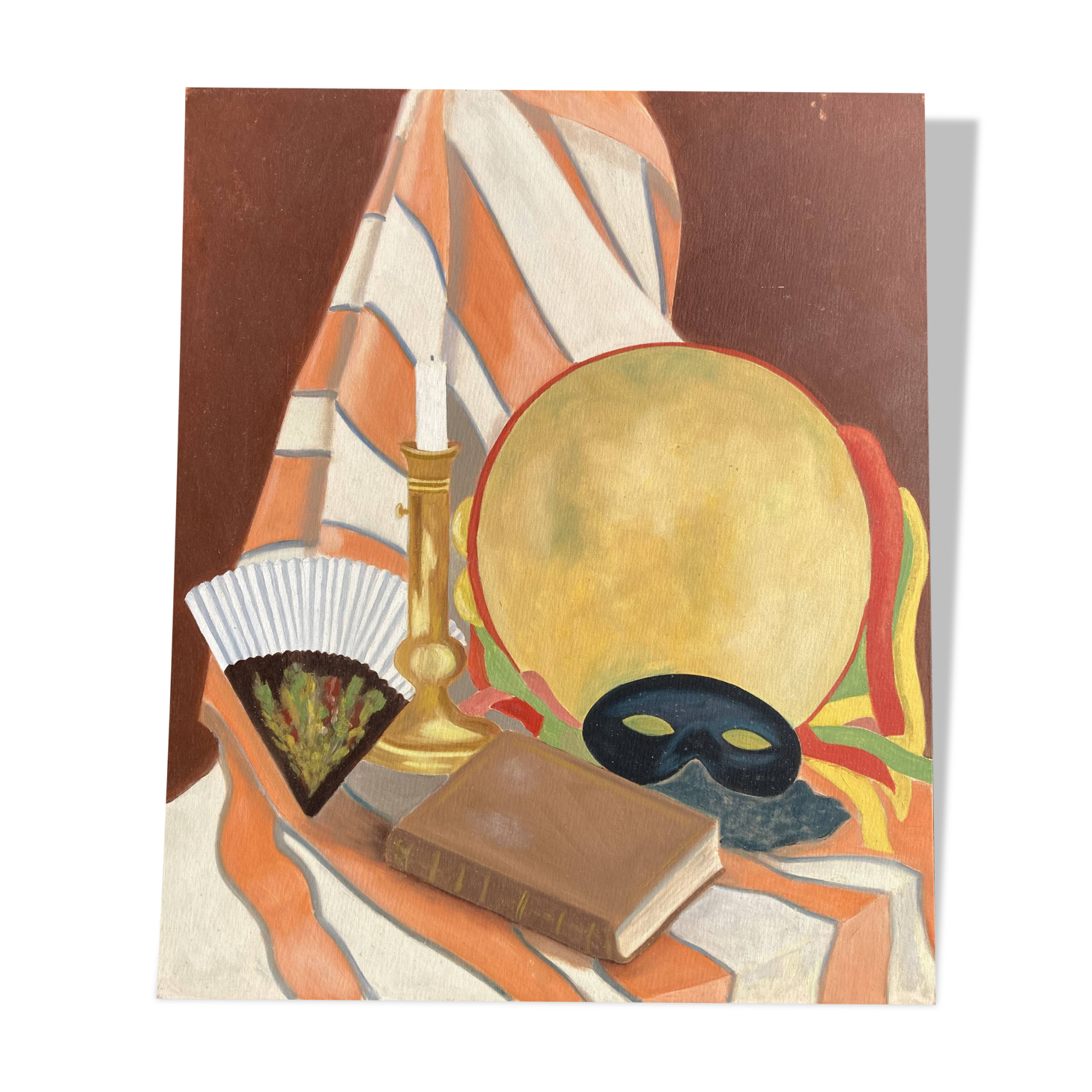 Peinture à l'huile sur panneau, nature morte au masque