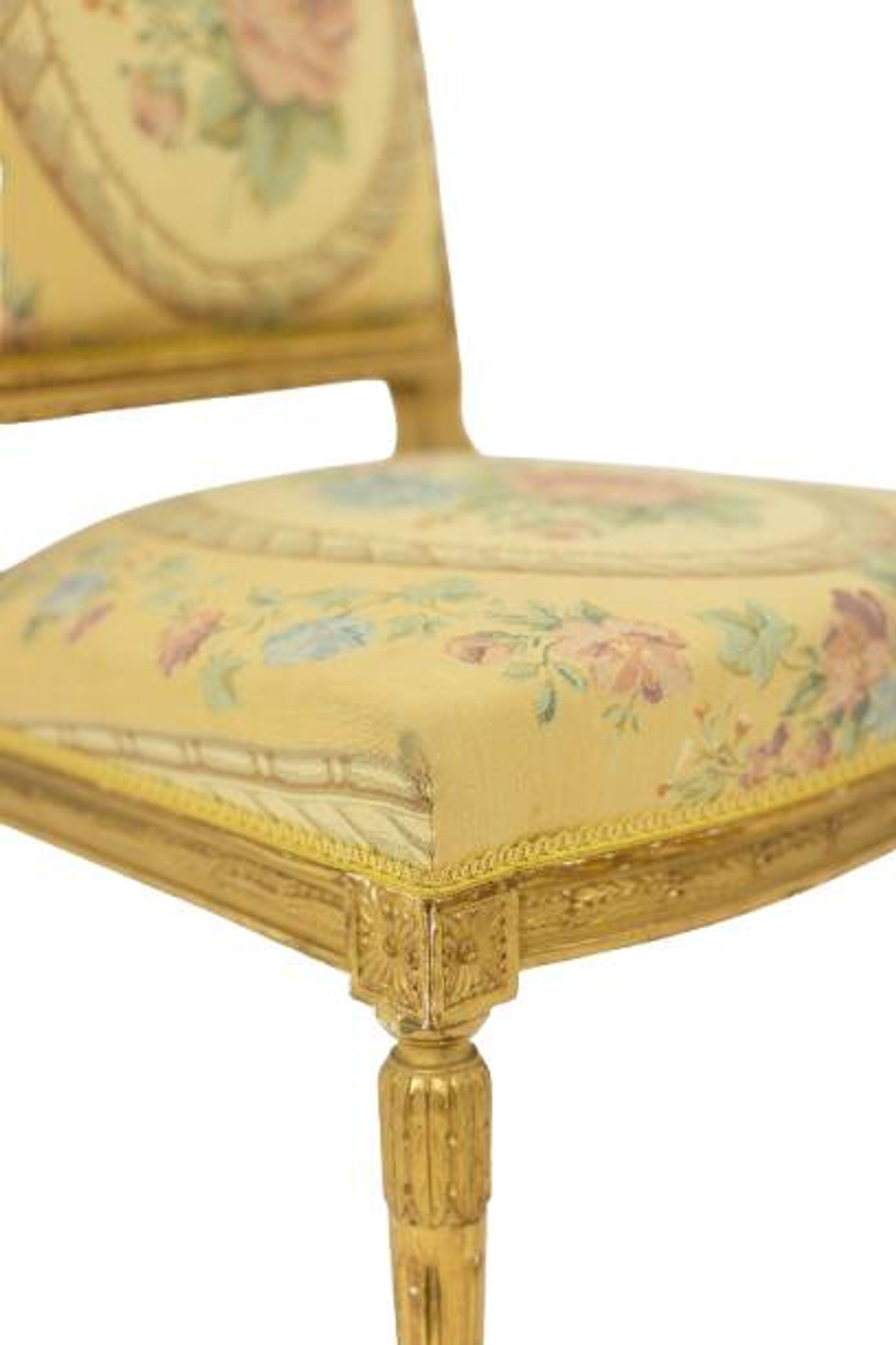 Pair of gilded wooden chairs with upholstery. Louis XVI period.