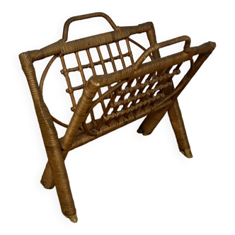 Vintage folding rattan magazine rack