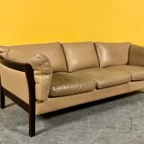 Danish vintage 3 seater tan leather sofa, 1960s
