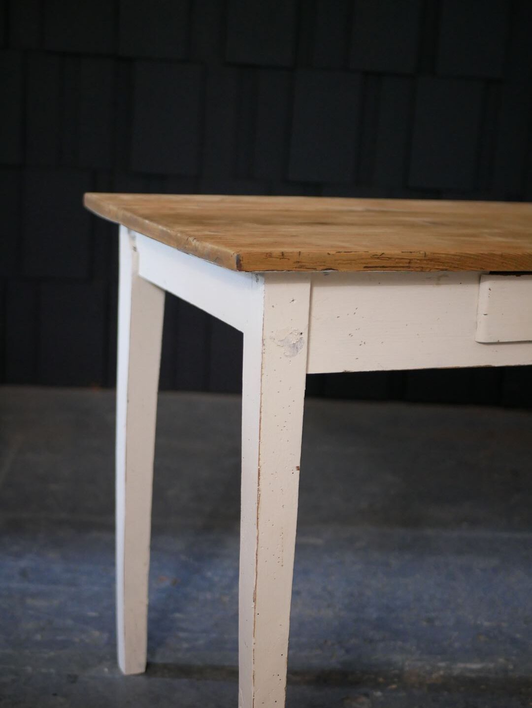Wooden farmhouse table, white base