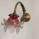 French Brass Single Wall Light with Pink & Clear Floral Glass Shade