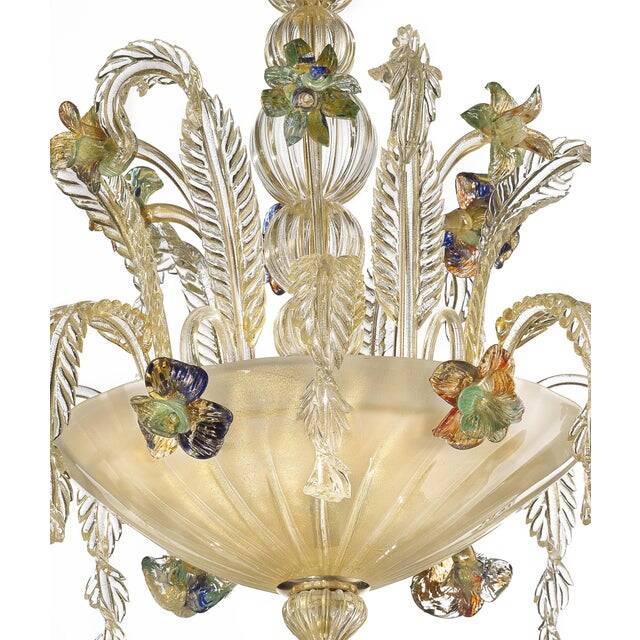 21st Century Transparent and Gold Floral Chandelier in Murano Glass