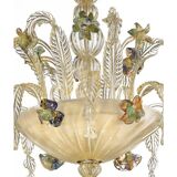 21st Century Transparent and Gold Floral Chandelier in Murano Glass