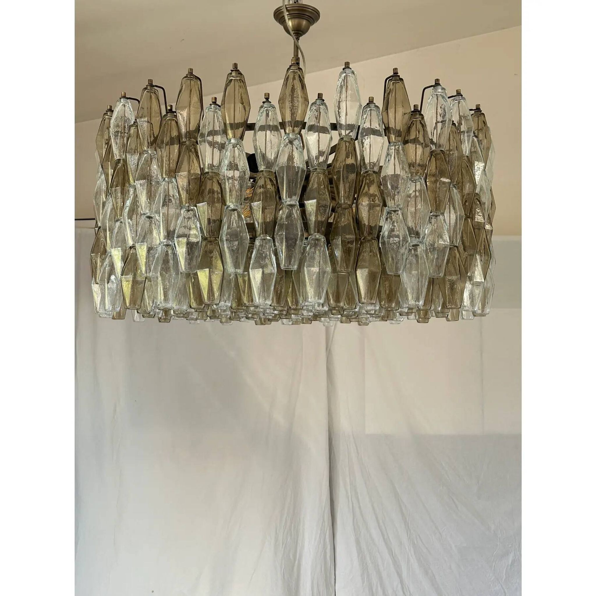 Luxury Contemporary Poliedro Murano Glass Chandelier in Brunish Finish