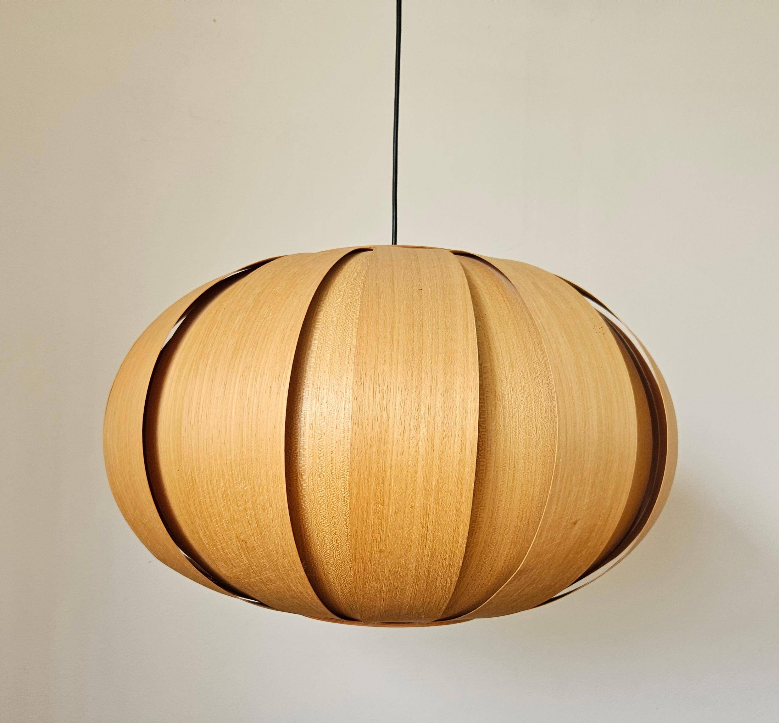 Large Veneer Rare Midcentury Pendant, Denmark, 1960s