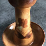 Vintage candle holder in glazed terracotta floral paint decoration