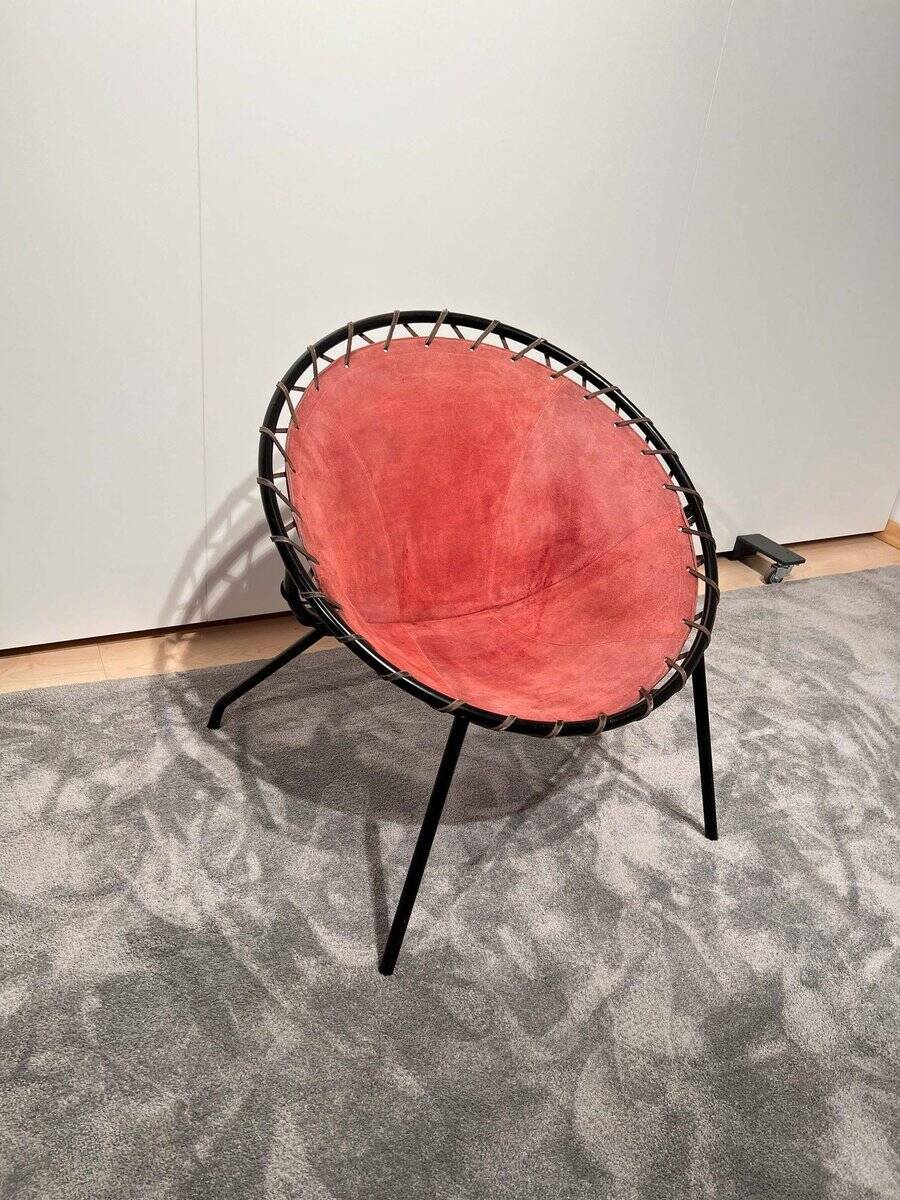 Balloon Lounge Chair in Red Suede & Metal by Hans Olsen, Denmark, 1960s