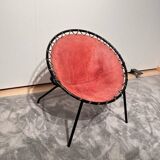 Balloon Lounge Chair in Red Suede & Metal by Hans Olsen, Denmark, 1960s