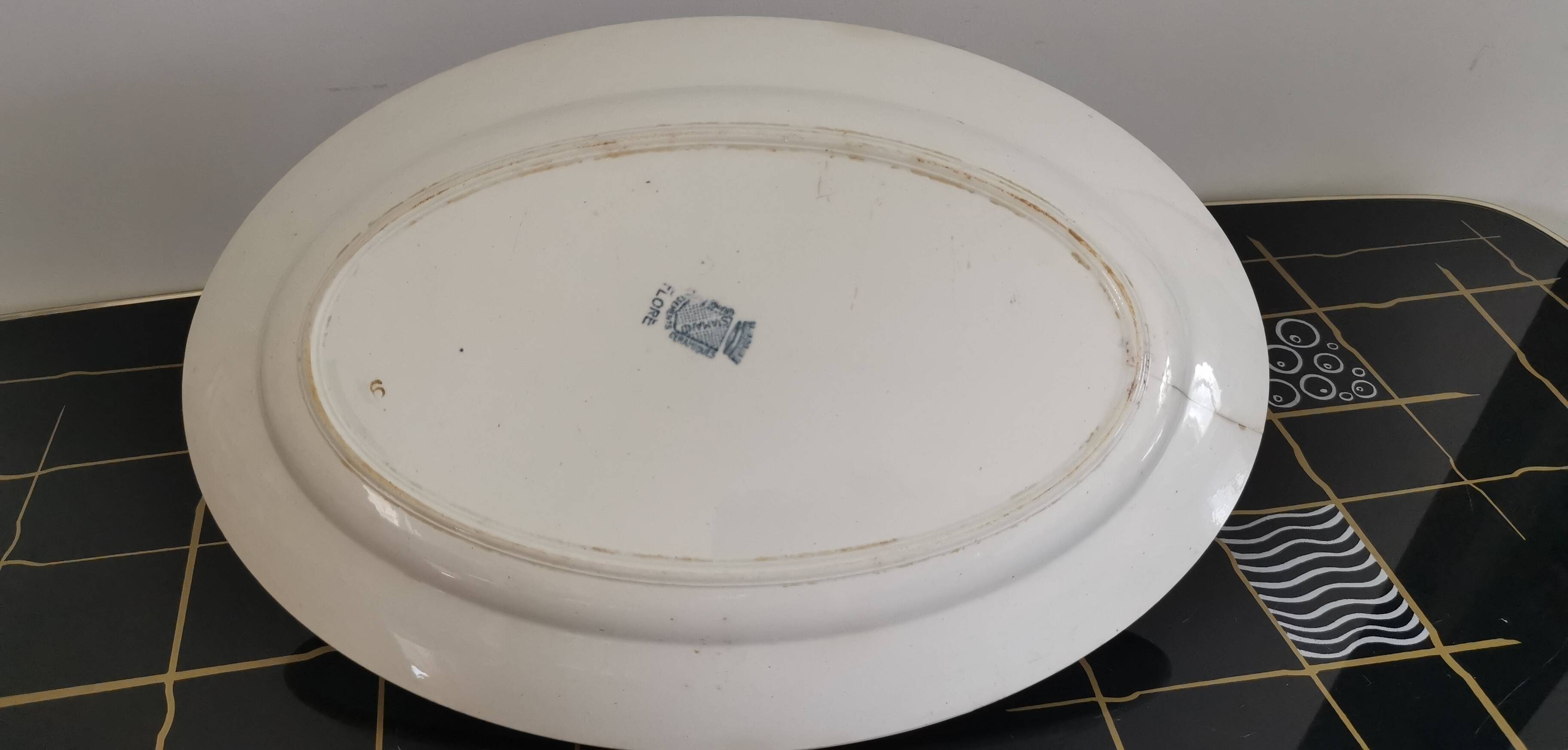 Old oval ceramic dish from Sarreguemines Flore model
