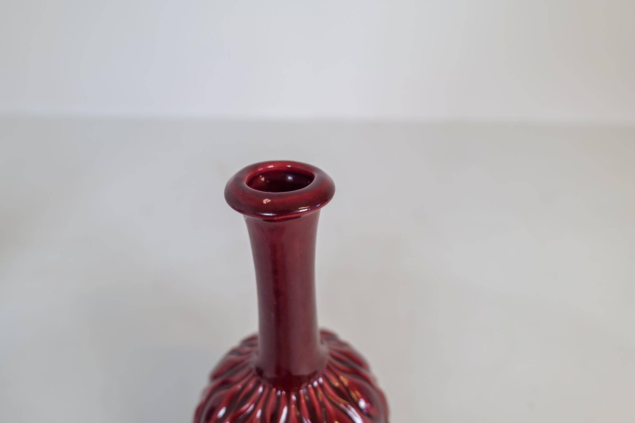 Blue and red peacock vases Midcentury Sven Erik Skawonius Upsala Ekeby, 1950s