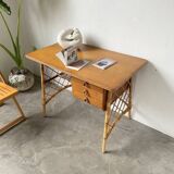 Louis Sognot rattan desk and its chair