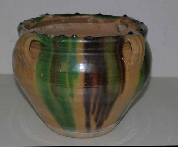 Cache pot vernissé style Poteries d'Albi en terre cuite