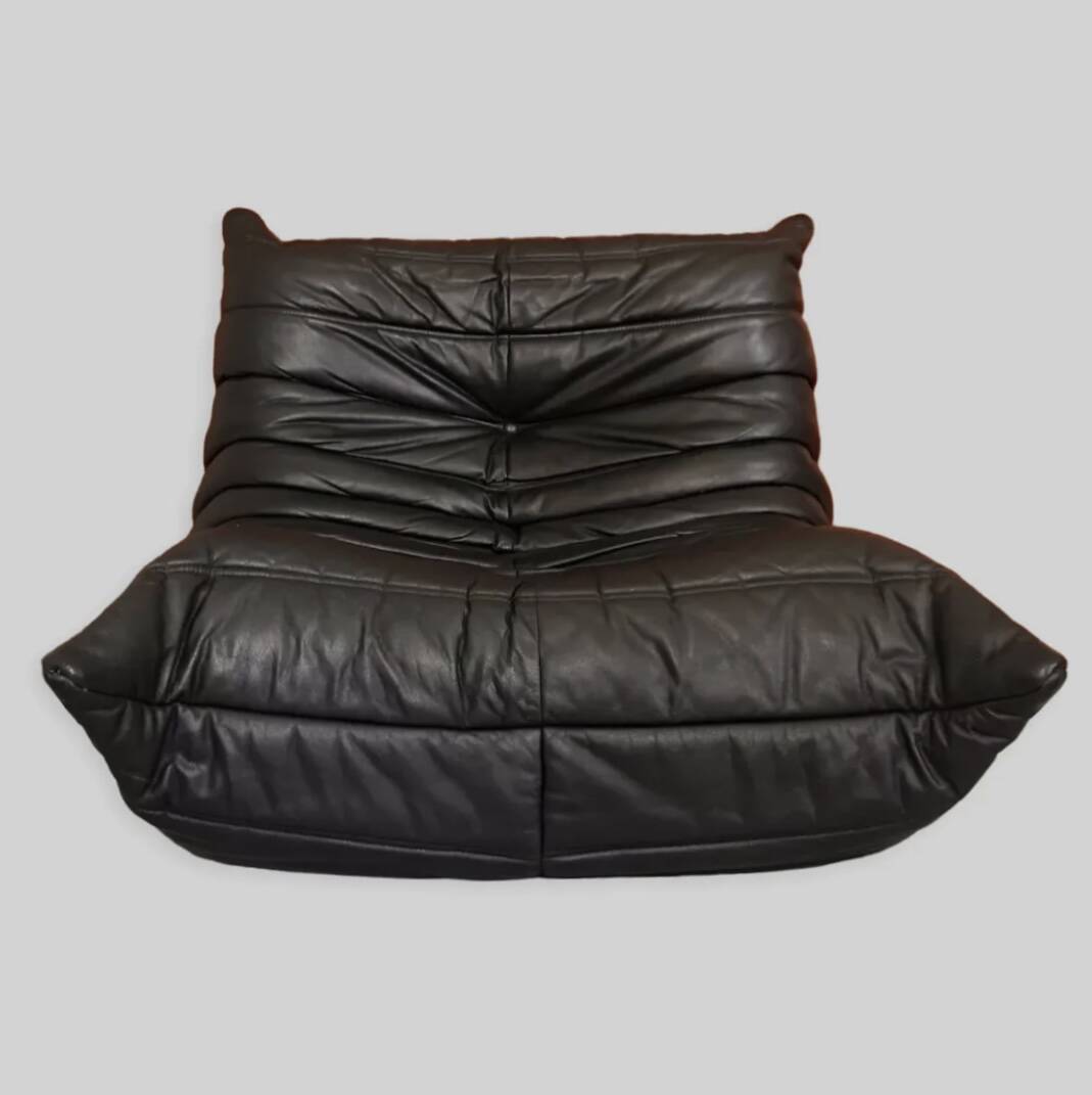 Black leather Togo armchair by M. Ducaroy for Ligne Roset
