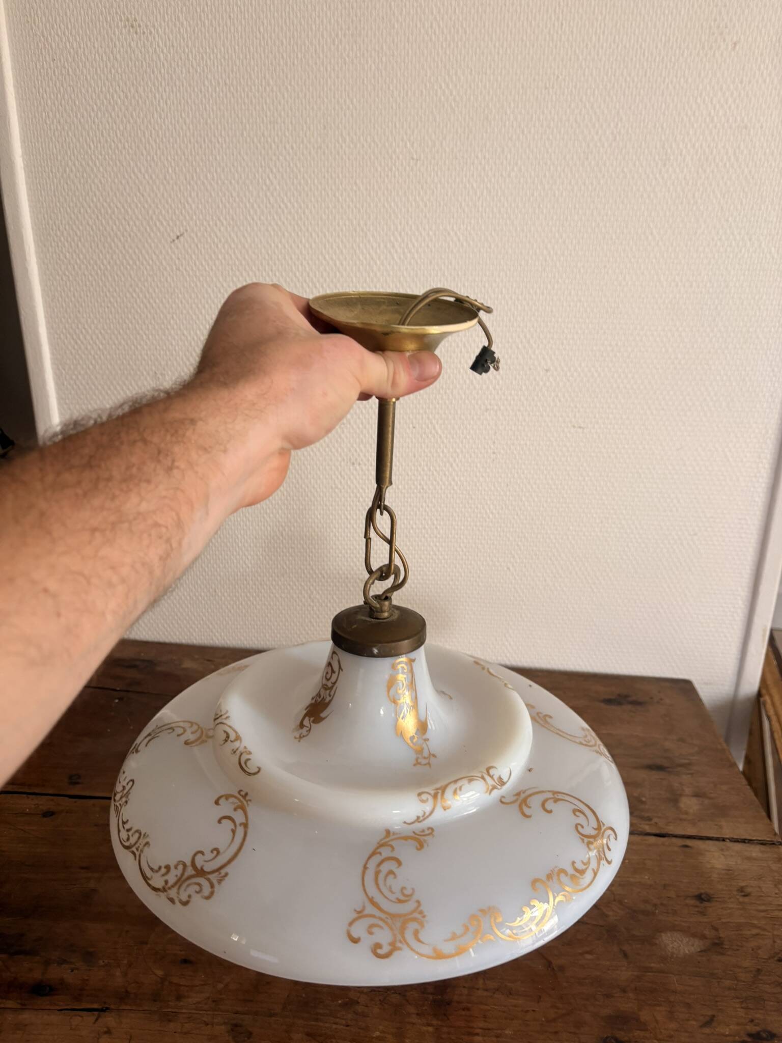Opaline White Lustre Suspension Brass Gilding Retro Neo Rococo