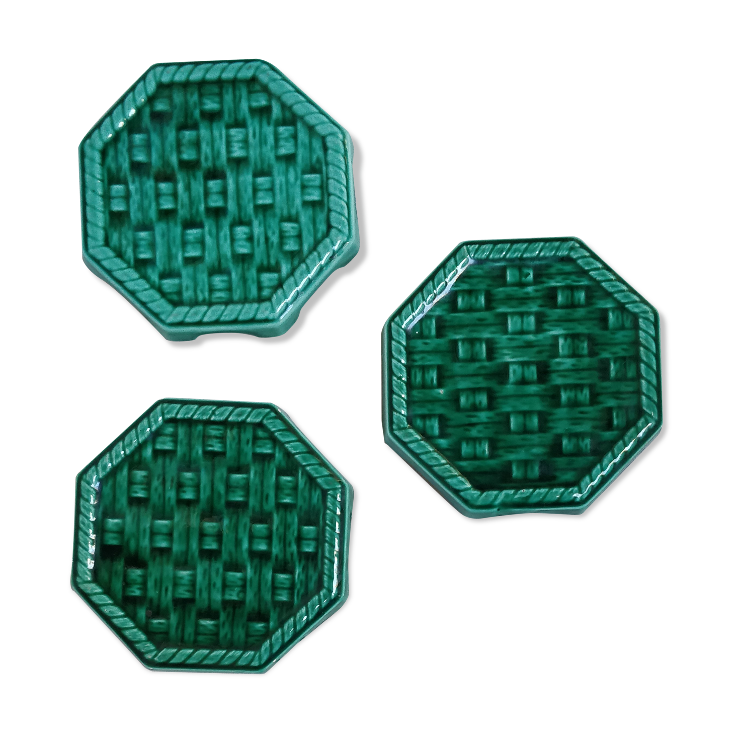 Three flat bottoms in green cermal Digoin