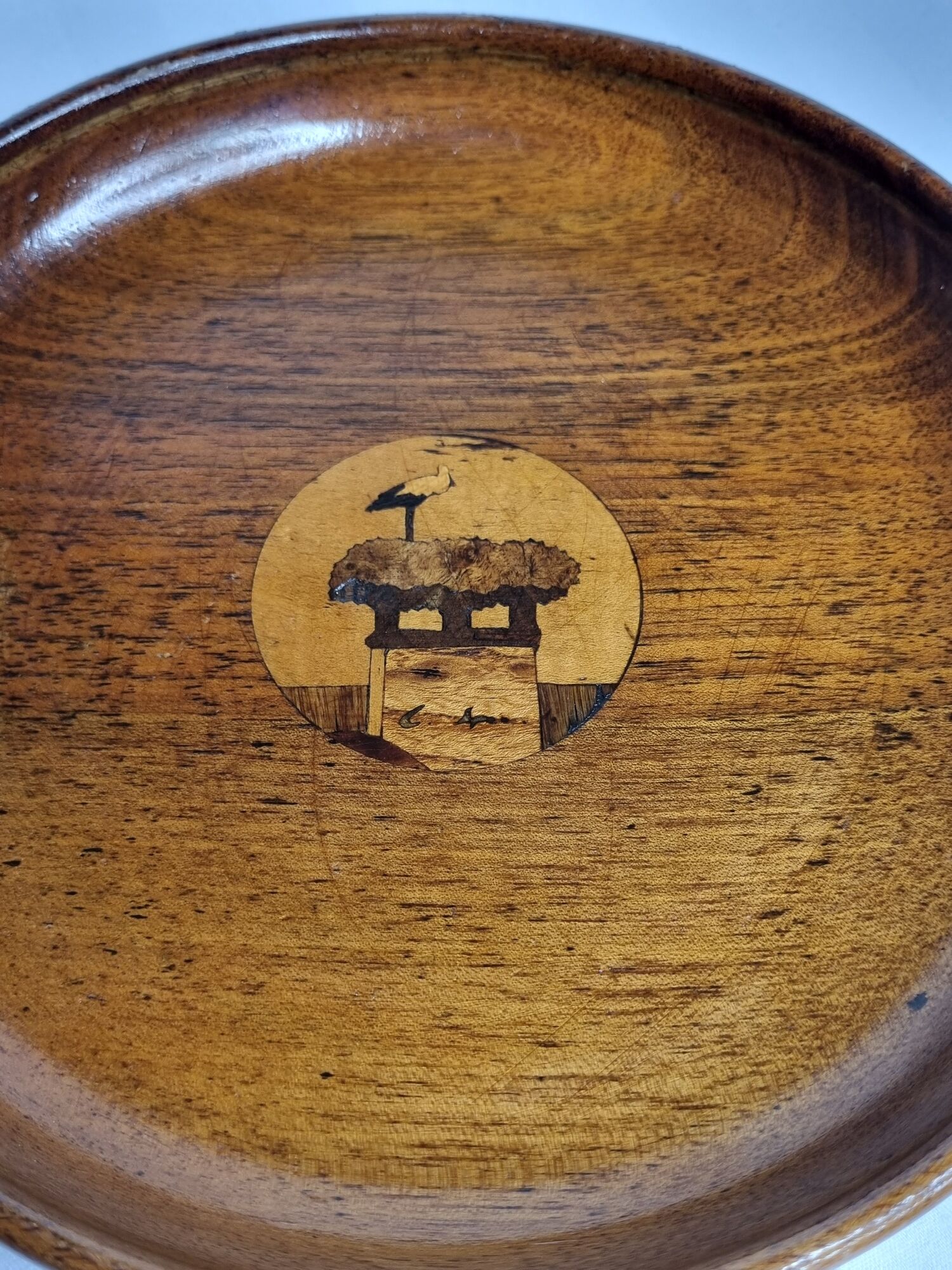 Decorative wooden and marquetry dish by charles spindler, 1920-30