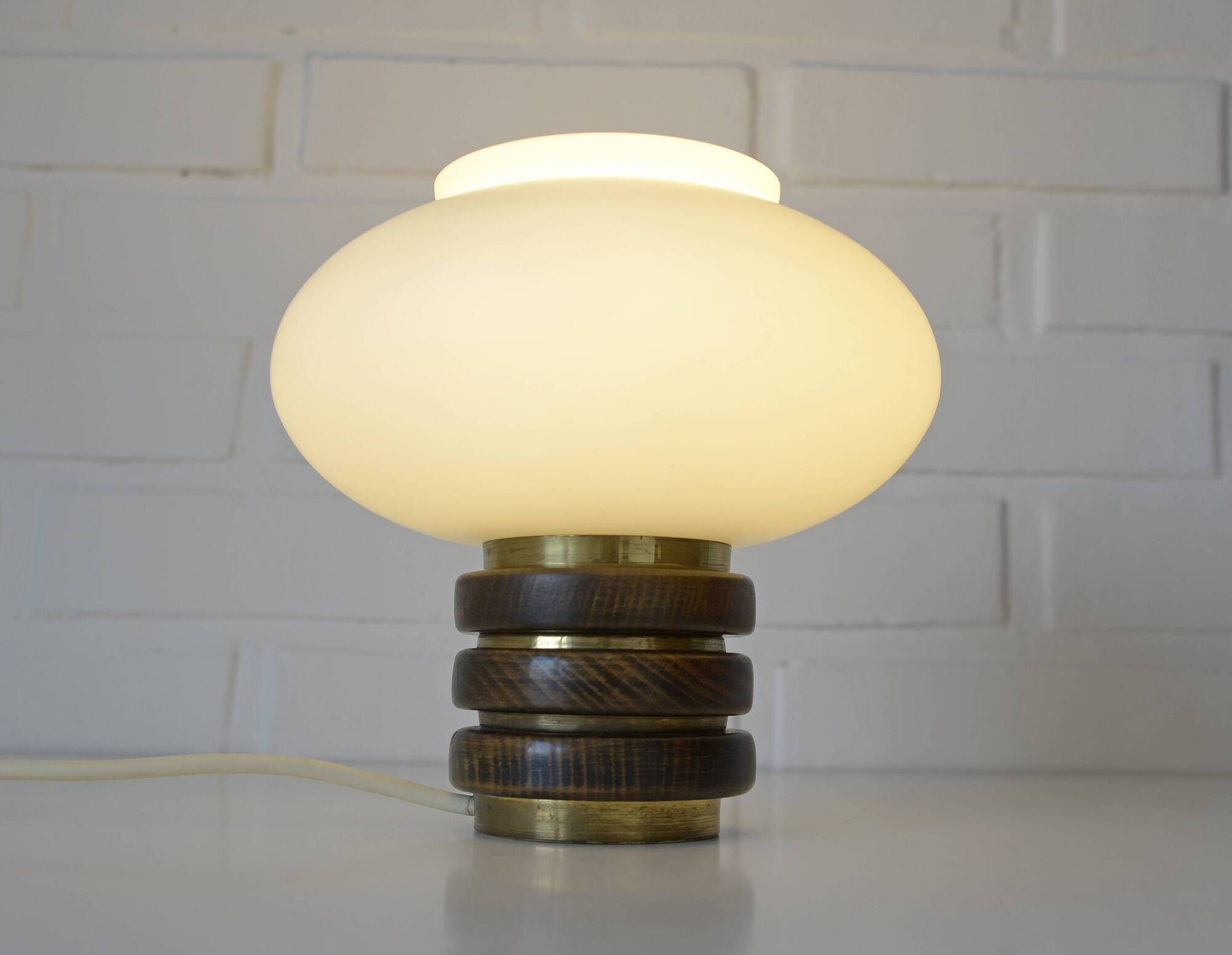 Vintage mushroom desk lamp bedside light brass and wood table lamp 1970's