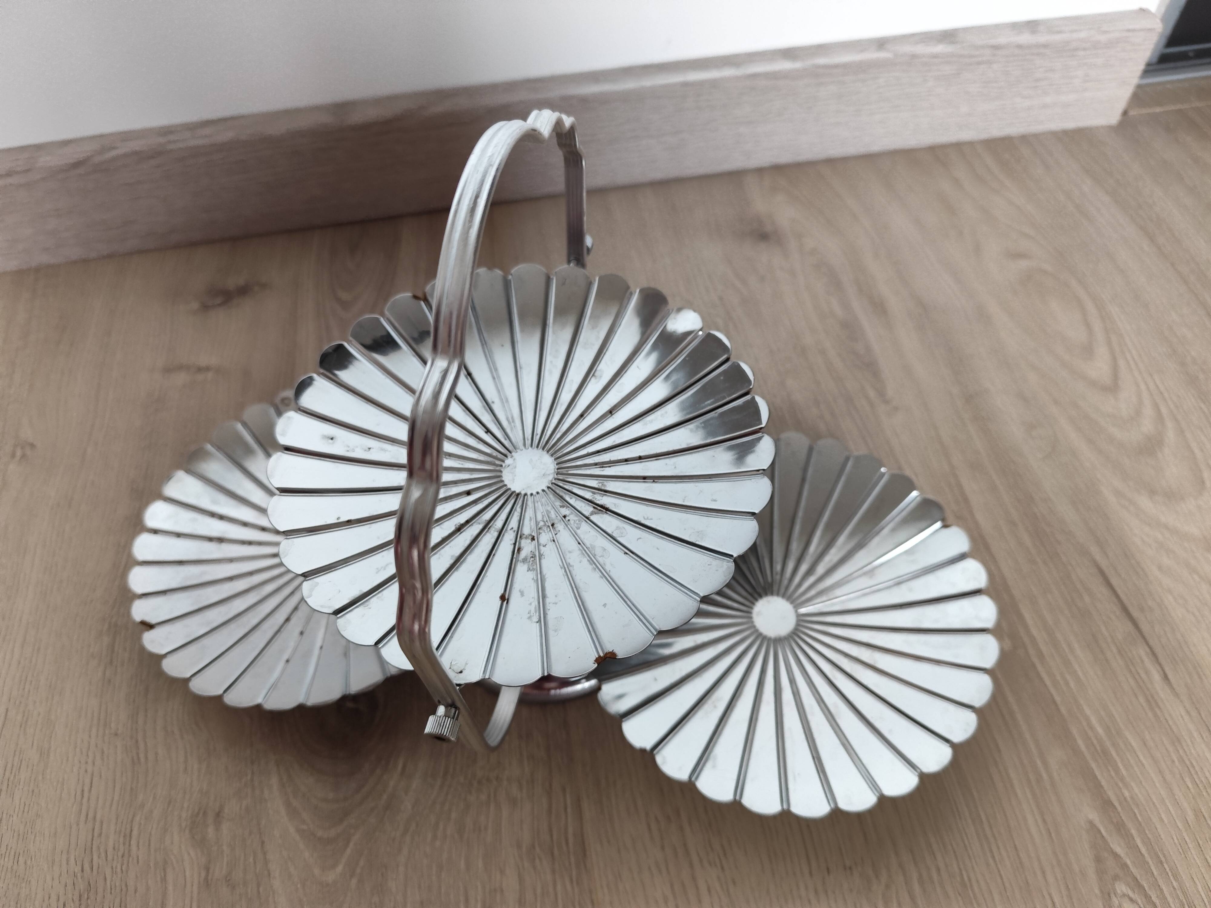 Vintage chrome-plated metal display stand for appetizers and petits fours