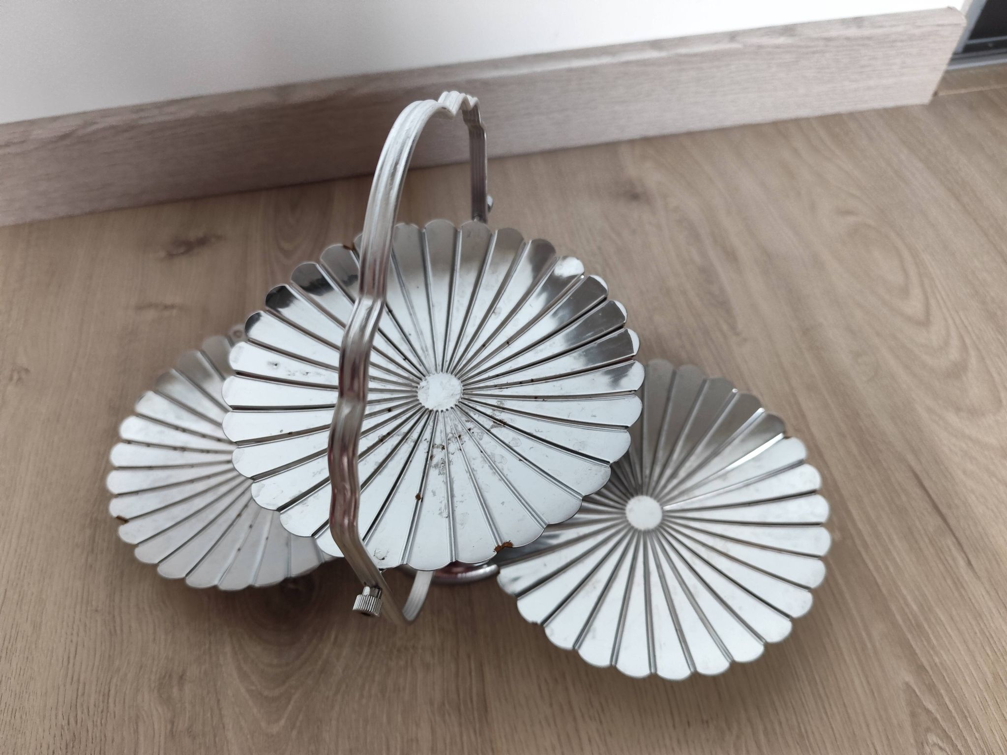 Vintage chrome-plated metal display stand for appetizers and petits fours
