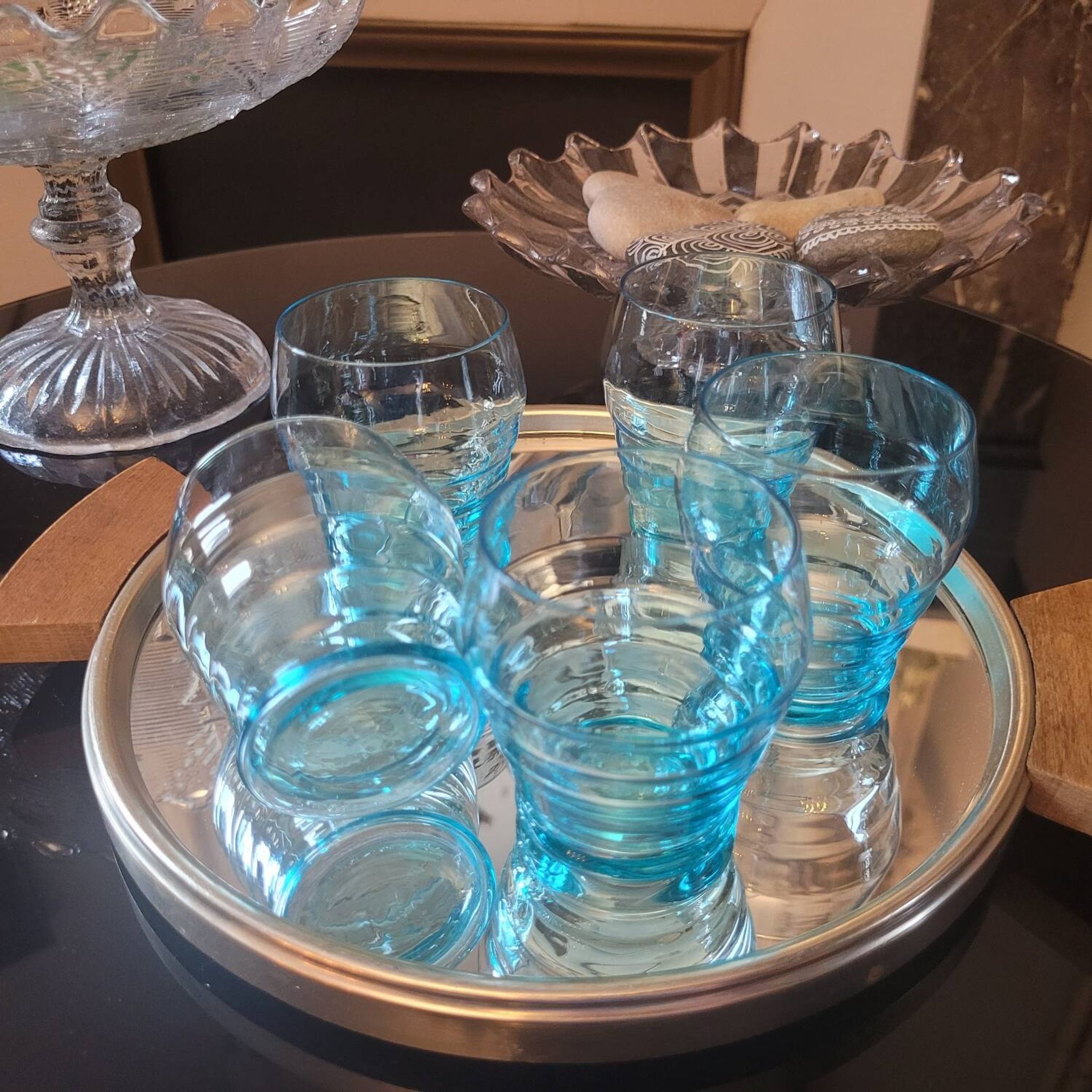 Verres Vintage bleu ondulé milieu XX ème