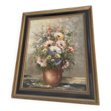 Painting signed Mogisse – Original oil painting, bouquet of flowers (with