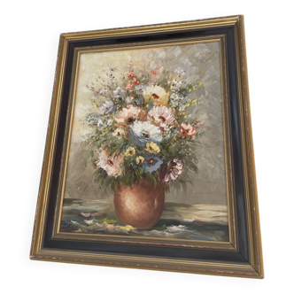 Painting signed Mogisse – Original oil painting, bouquet of flowers (with