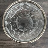 Vintage salad bowl in moulded glass and silver-plated metal.