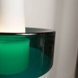 Suspension vintage en 2 élements opaline blanche et verre transparent vert
