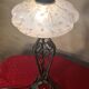 1930 wrought iron lamp, opaline lampshade, Clichy, very beautiful, 39x20