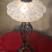 1930 wrought iron lamp, opaline lampshade, Clichy, very beautiful, 39x20
