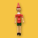 Antique articulated Pinocchio in polychrome wood – H41 cm