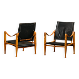 Kaare Klint Safari Chair in Black Leather and Ash for Rud Rasmussen, Denmark