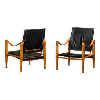 Kaare Klint Safari Chair in Black Leather and Ash for Rud Rasmussen, Denmark