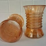 Pair of vases in iridescent orange glass. 1950s