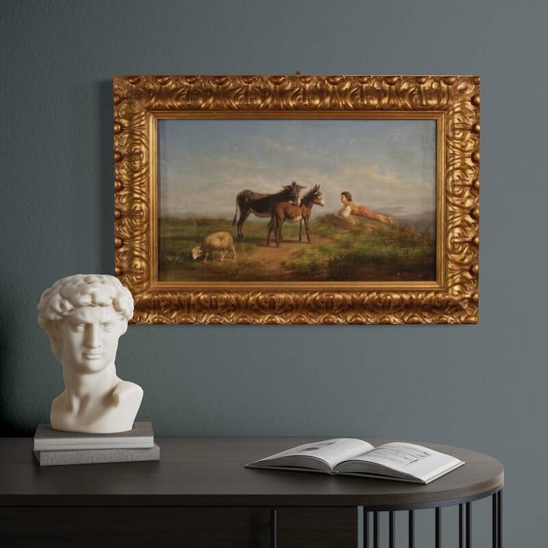 19th century Italian signed bucolic landscape painting