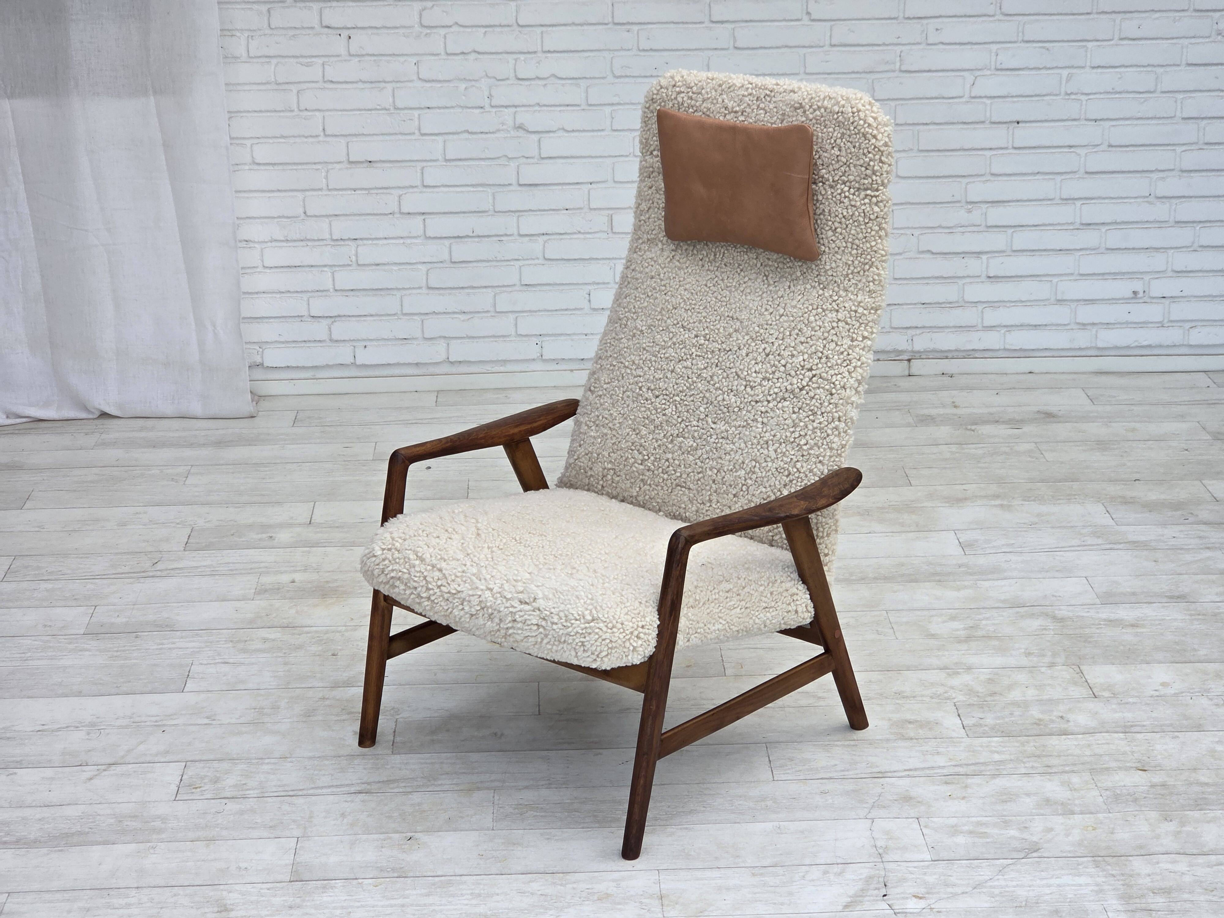 1960s, Danish design by Alf Svensson, genuine sheepskin, reupholstered.