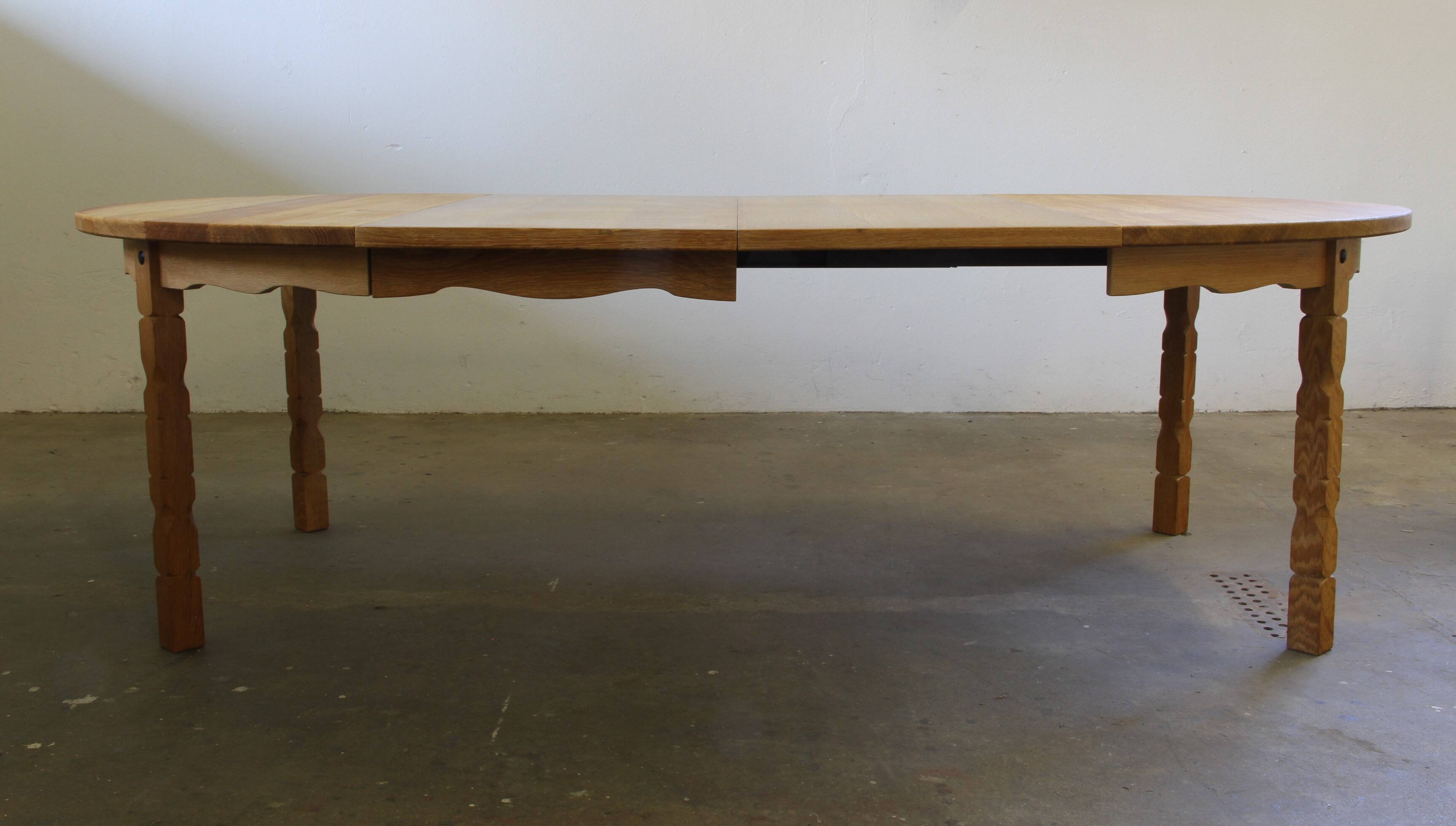 1960s vintage brutalist Danish extending oak dining table style Henning Kjærnulf