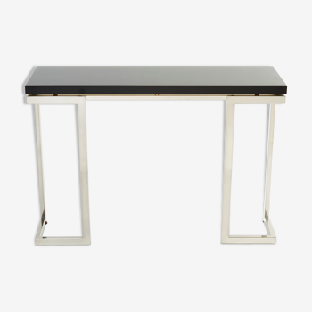 Black lacquered console and chrome Guy Lefevre for Maison Jansen 1970