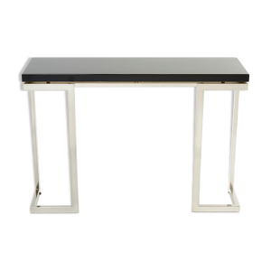 Console laquée noire et chrome Guy Lefevre pour Maison Jansen 1970