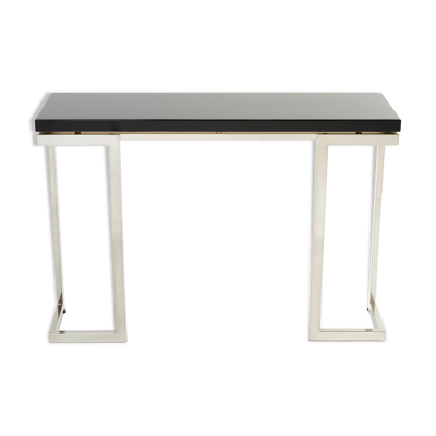 Console laquée noire et chrome Guy Lefevre pour Maison Jansen 1970
