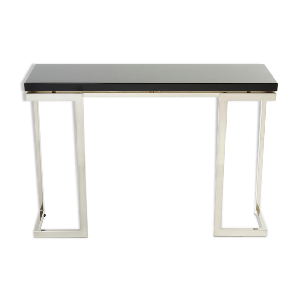 Console laquée noire et chrome Guy Lefevre pour Maison Jansen 1970