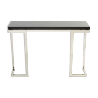 Black lacquered console and chrome Guy Lefevre for Maison Jansen 1970