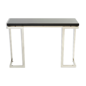 Black lacquered console and chrome Guy Lefevre for Maison Jansen 1970